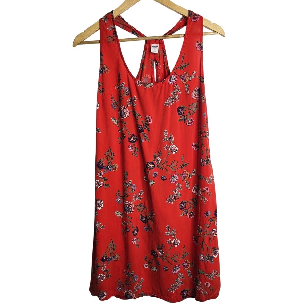 Old Navy Red Orange Floral Print Racerback Tank Dress Women's XS